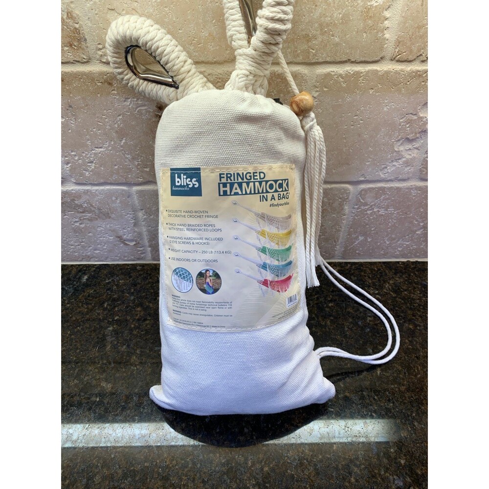 Bliss Hammocks Fringed Hammock in a Bag Cream NEW